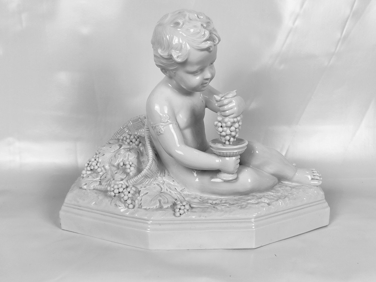Earthenware "cherub With Raisins" By Bohumil Rezl - Manufacture De Villenauxe