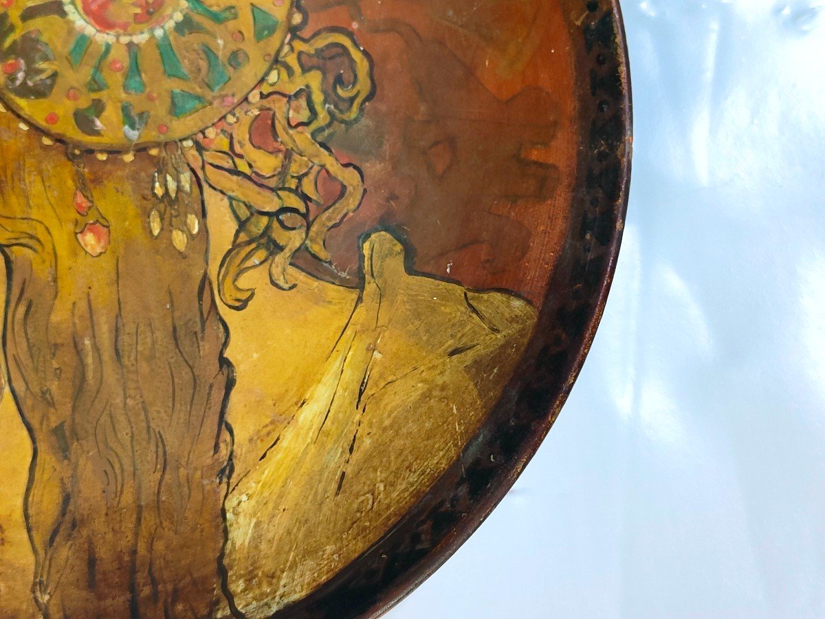 Alfons Mucha : Exceptionnel Plat Décoratif En Terre Cuite "portrait Byzantin" -photo-4
