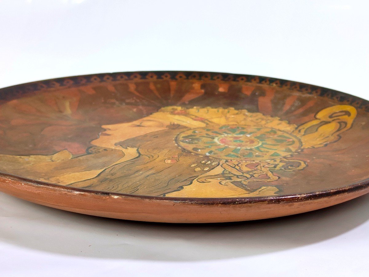 Alfons Mucha : Exceptionnel Plat Décoratif En Terre Cuite "portrait Byzantin" -photo-8