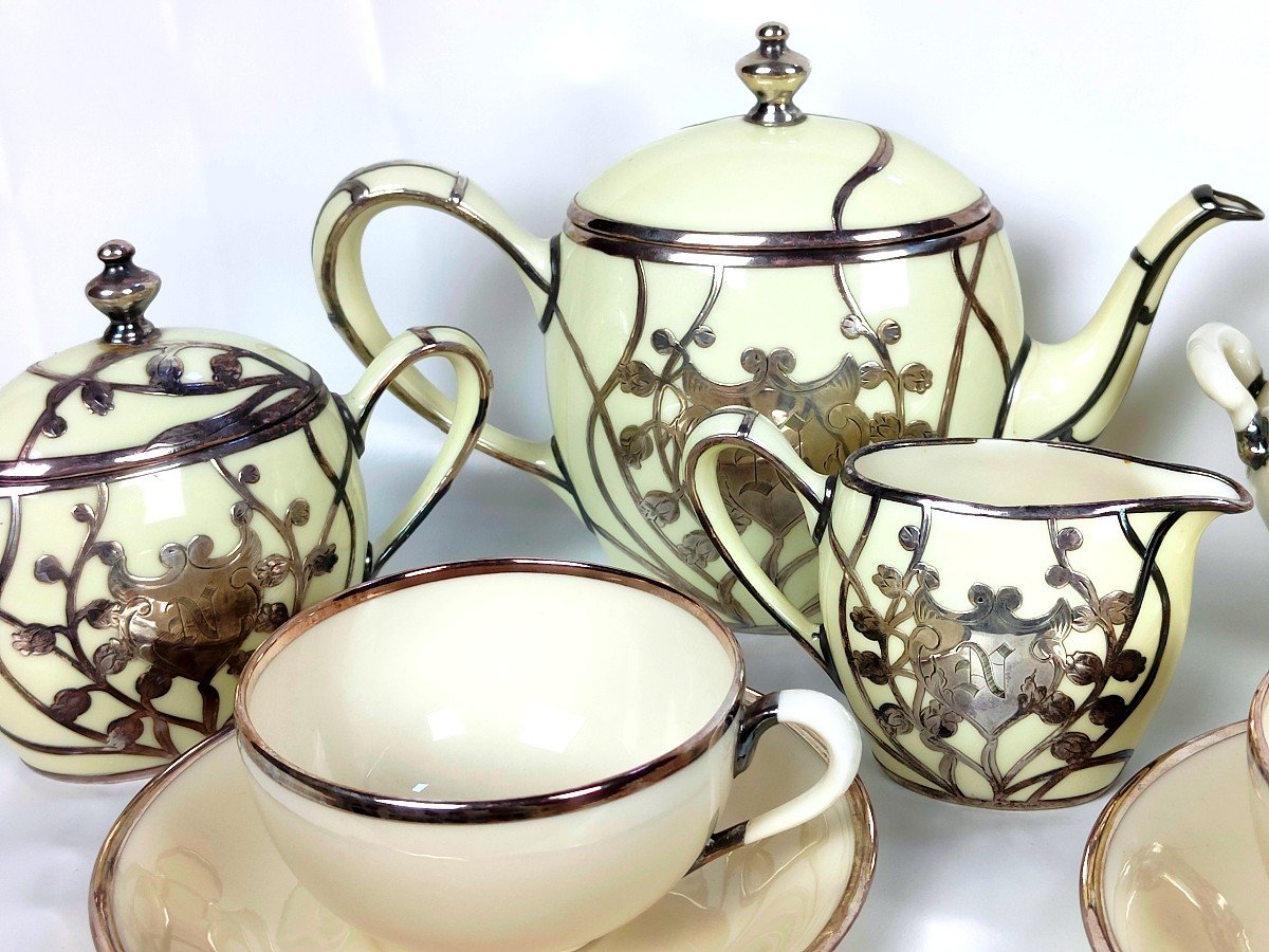 Lenox Belleek Tea And Coffee Service - Fine Porcelain And Sterling Silver - Usa 1890-1900-photo-4