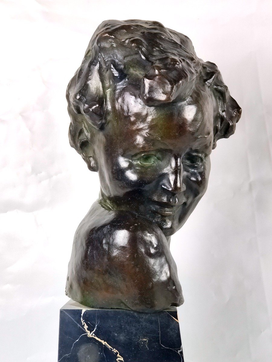 Buste d'Enfant Signé Victor Demanet (1895-1964) Art Déco-photo-2