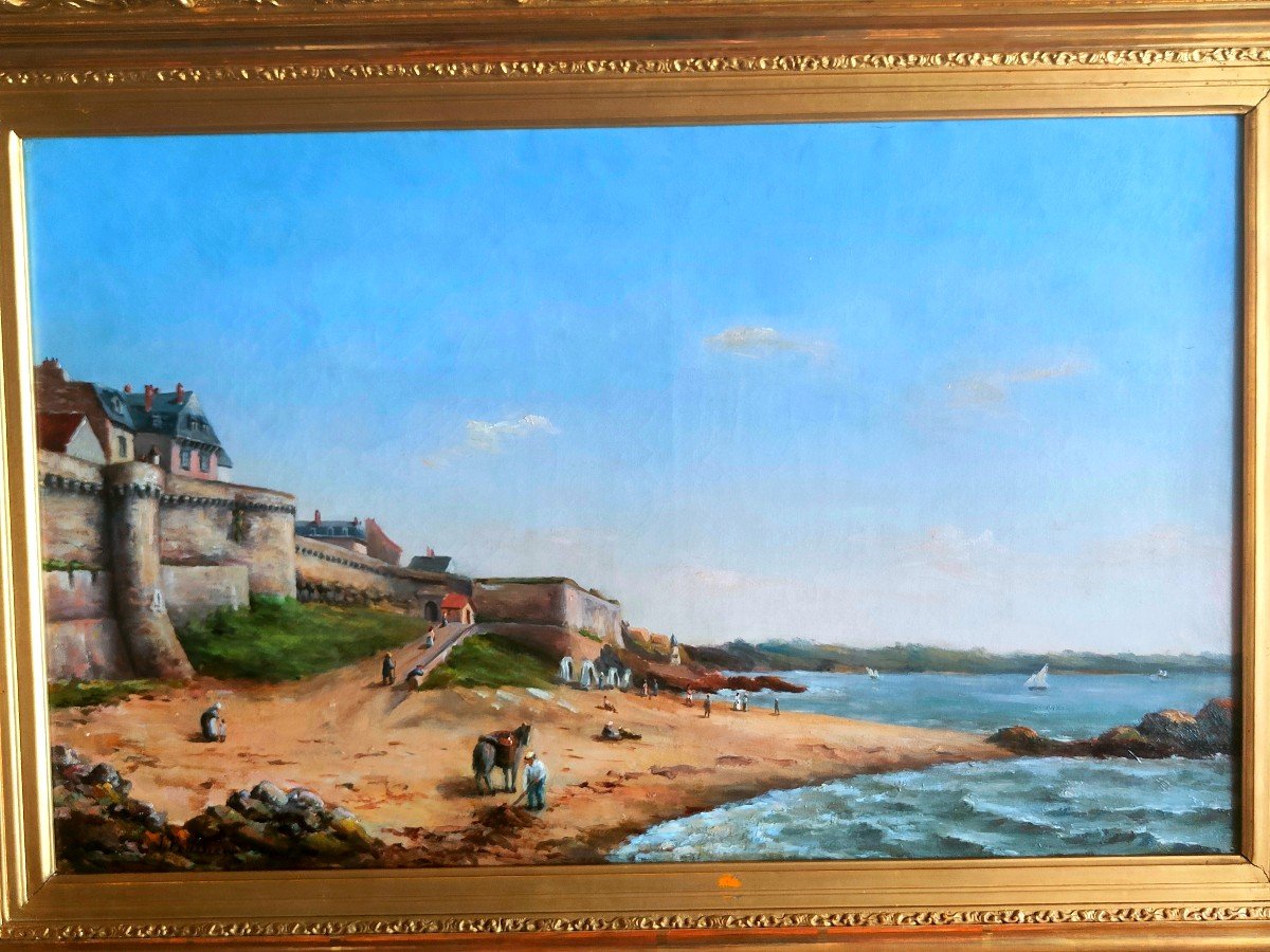 Bretagne : La Plage De "bon Secours" à SAINT-MALO, Signé J.pradier, Vers 1880.-photo-3