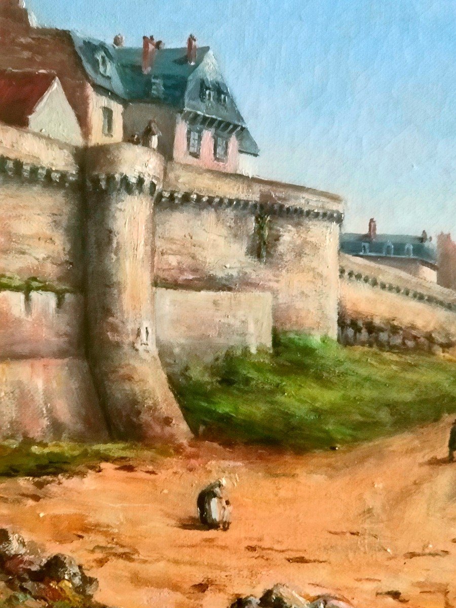 Bretagne : La Plage De "bon Secours" à SAINT-MALO, Signé J.pradier, Vers 1880.-photo-3