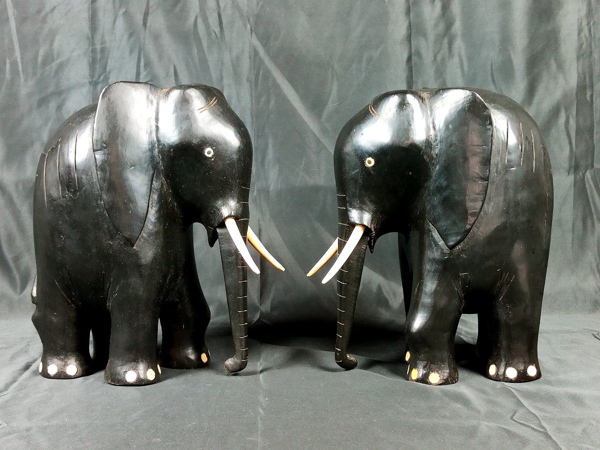 Pair Of Art Deco Elephants In Ebony - Circa 1930