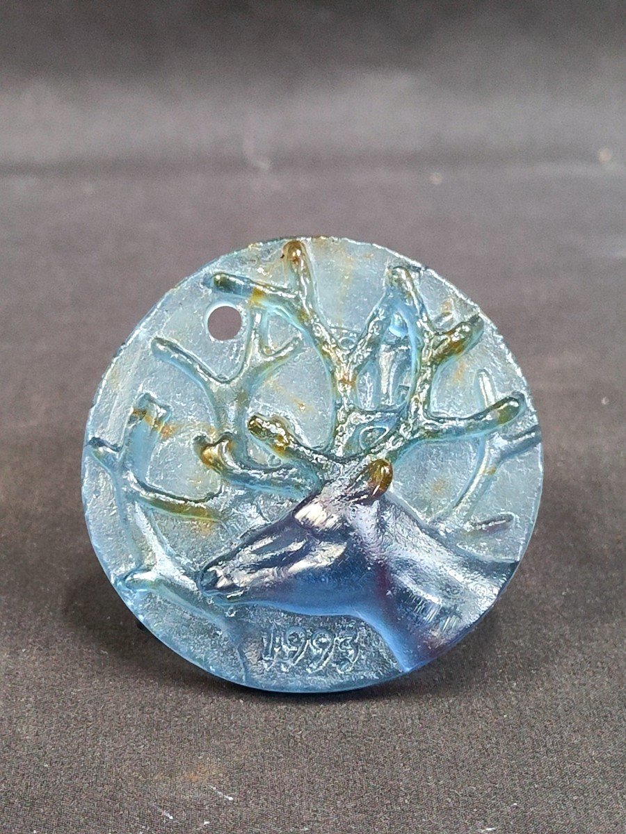 Daum Medallion Pendant With Deer Decor