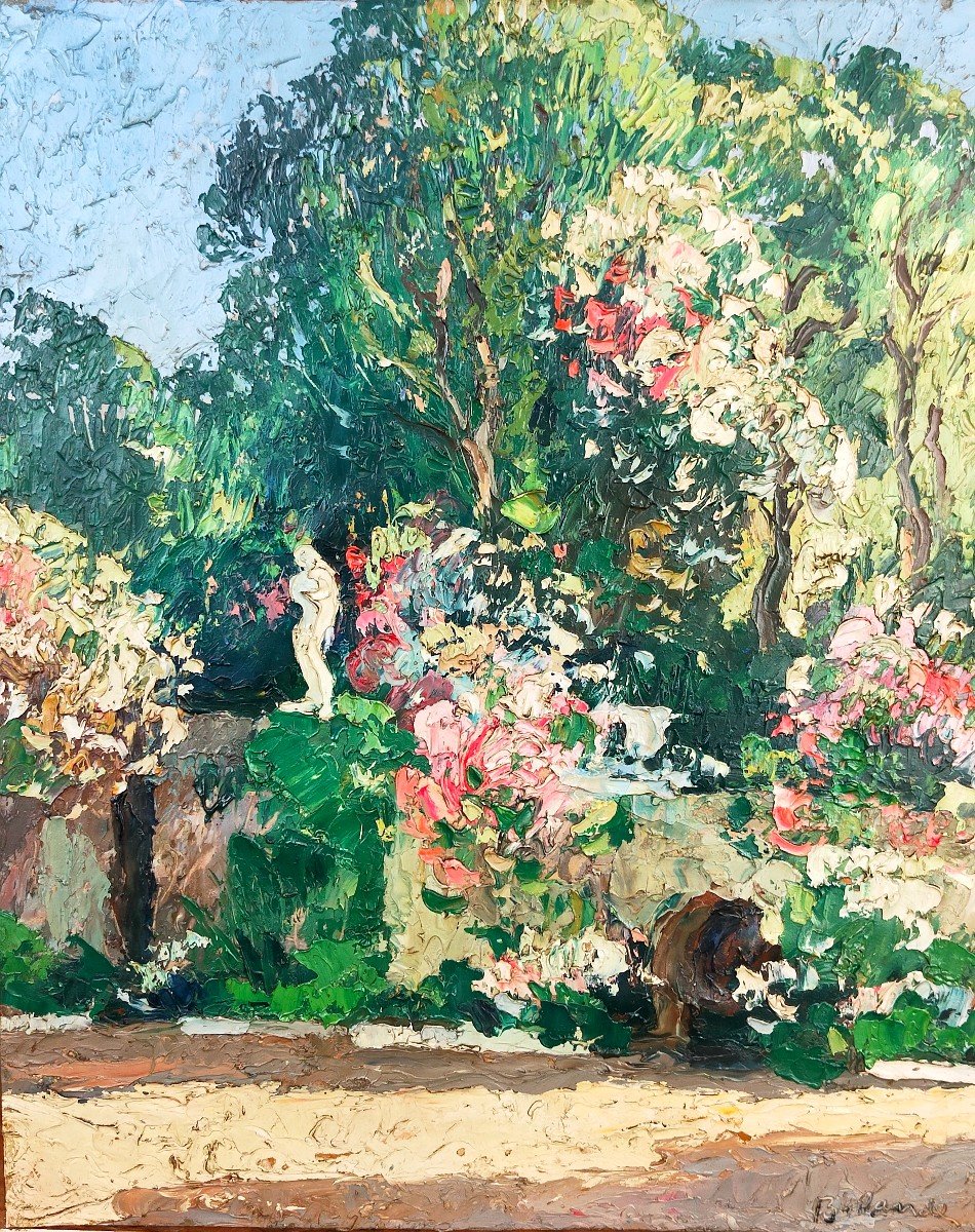 Huile Sur Toile Gaston Balande : Jardin à Senneville (Normandie) - Circa 1925-photo-1