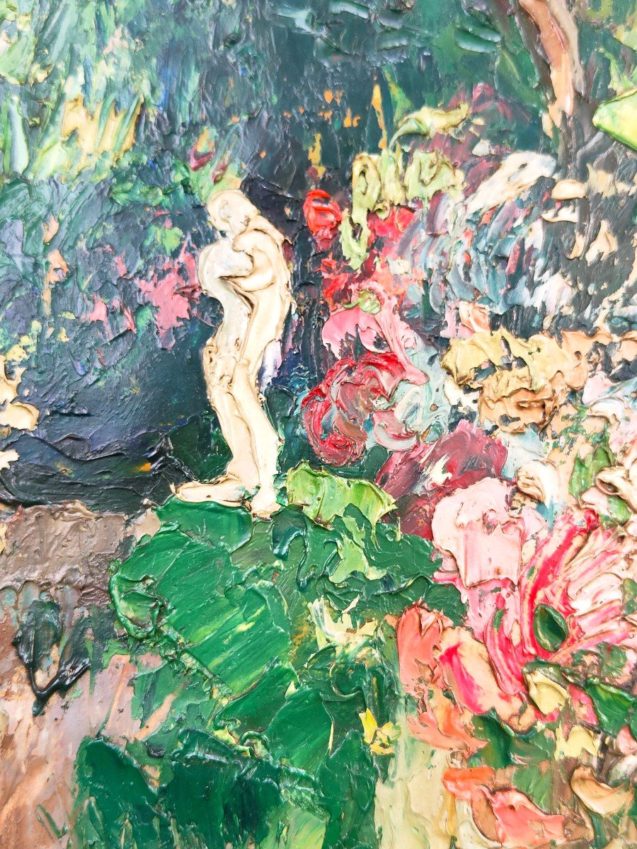 Huile Sur Toile Gaston Balande : Jardin à Senneville (Normandie) - Circa 1925-photo-2