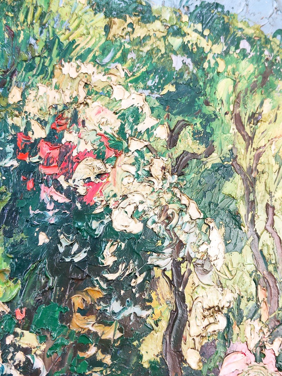 Huile Sur Toile Gaston Balande : Jardin à Senneville (Normandie) - Circa 1925-photo-3