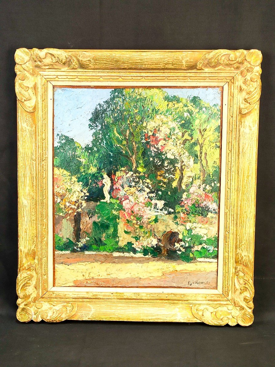 Huile Sur Toile Gaston Balande : Jardin à Senneville (Normandie) - Circa 1925-photo-5