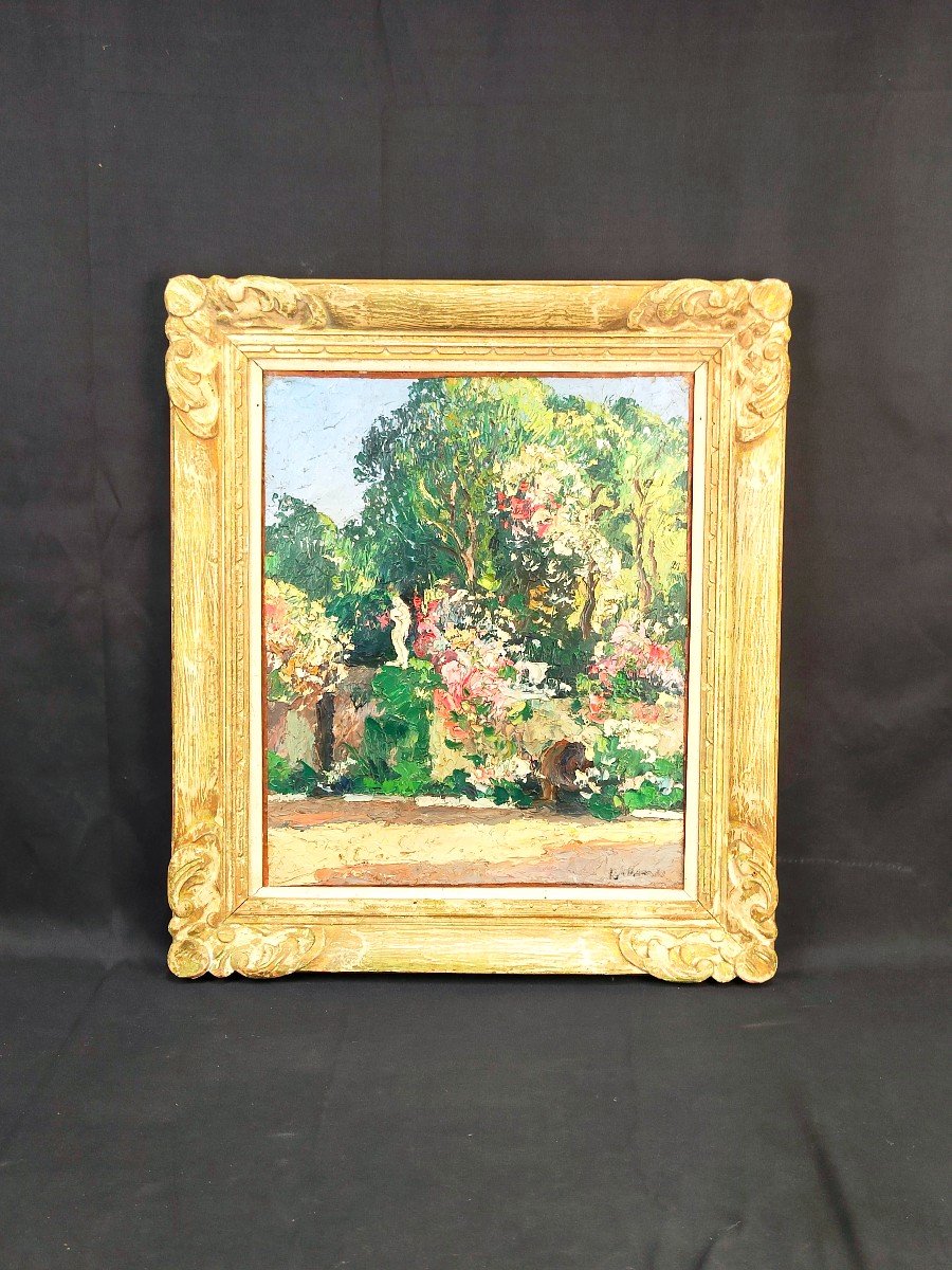 Huile Sur Toile Gaston Balande : Jardin à Senneville (Normandie) - Circa 1925