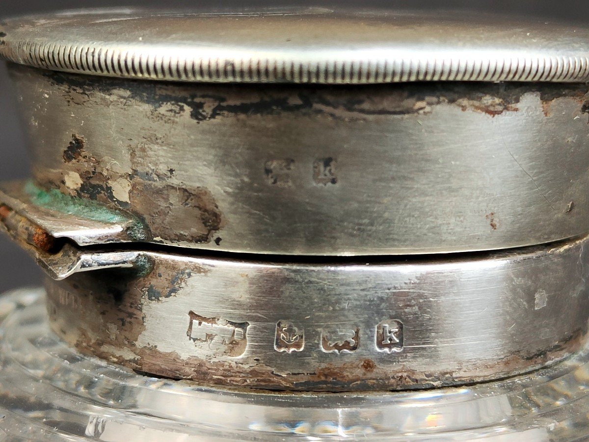 Encrier Anglais En Cristal Et Argent Massif Mappin & Webb-photo-3