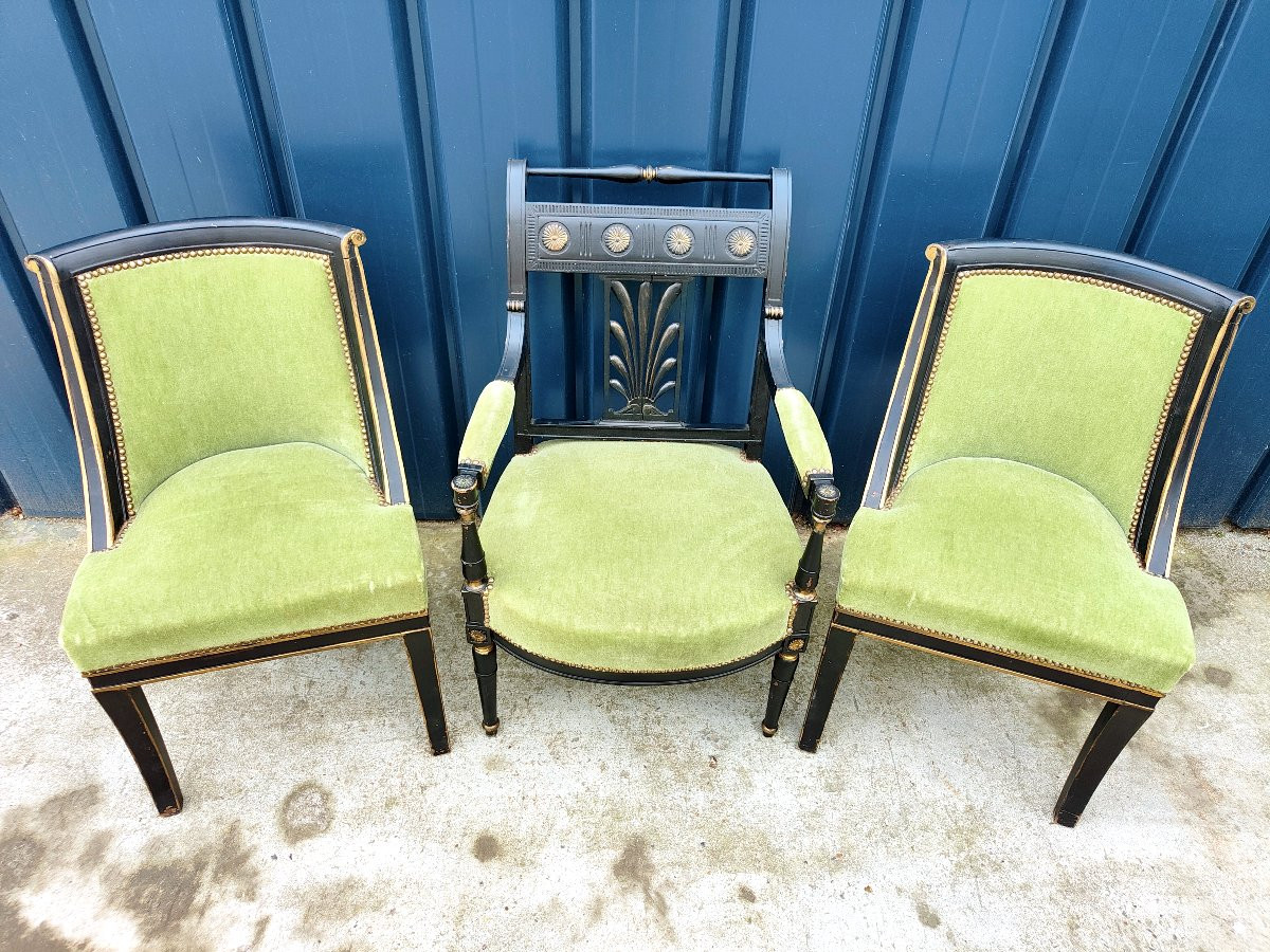 Pair Of Directoire Period Chairs And Armchair-photo-3