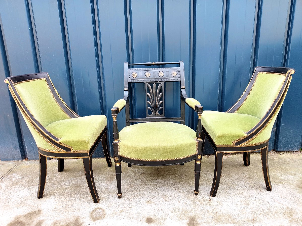 Pair Of Directoire Period Chairs And Armchair-photo-4