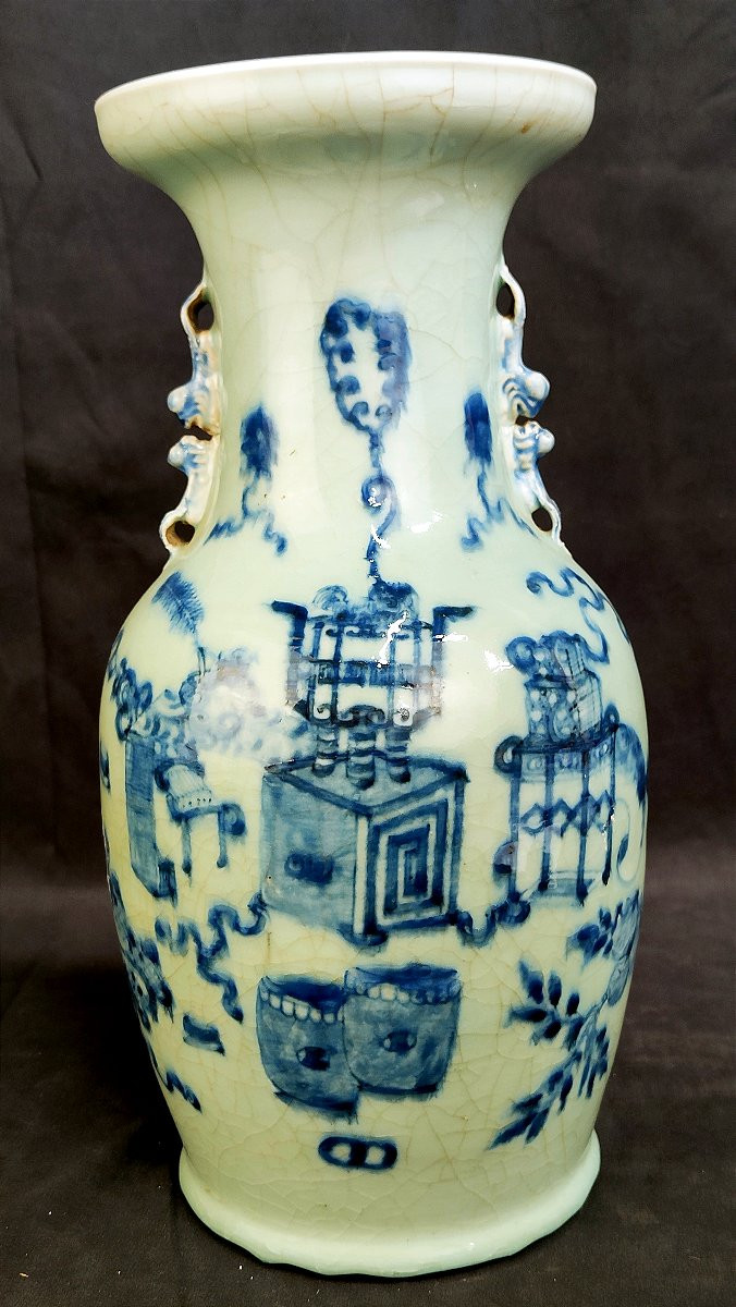 19th Century China: Celadon Baluster Porcelain Vase -photo-2