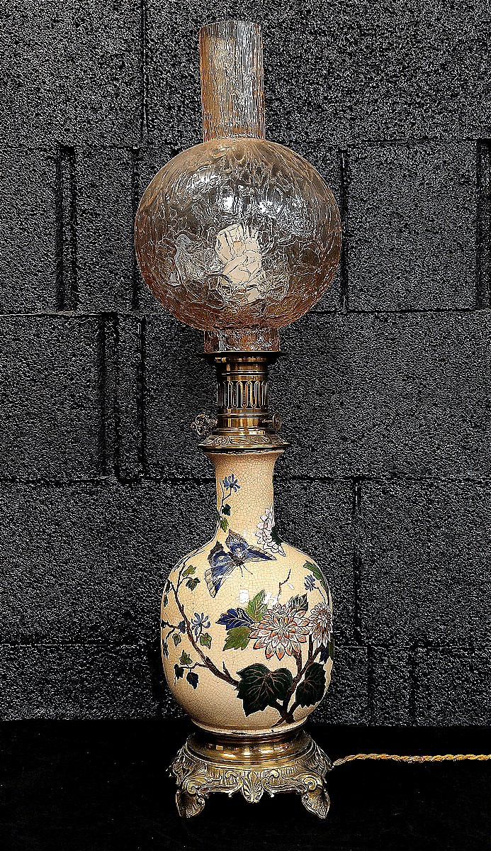 Art Nouveau Porcelain Table Lamp With Japanese Decoration-photo-2