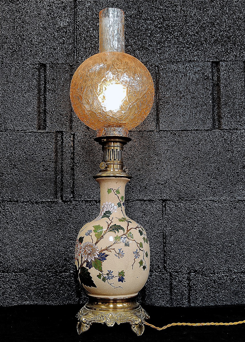 Art Nouveau Porcelain Table Lamp With Japanese Decoration