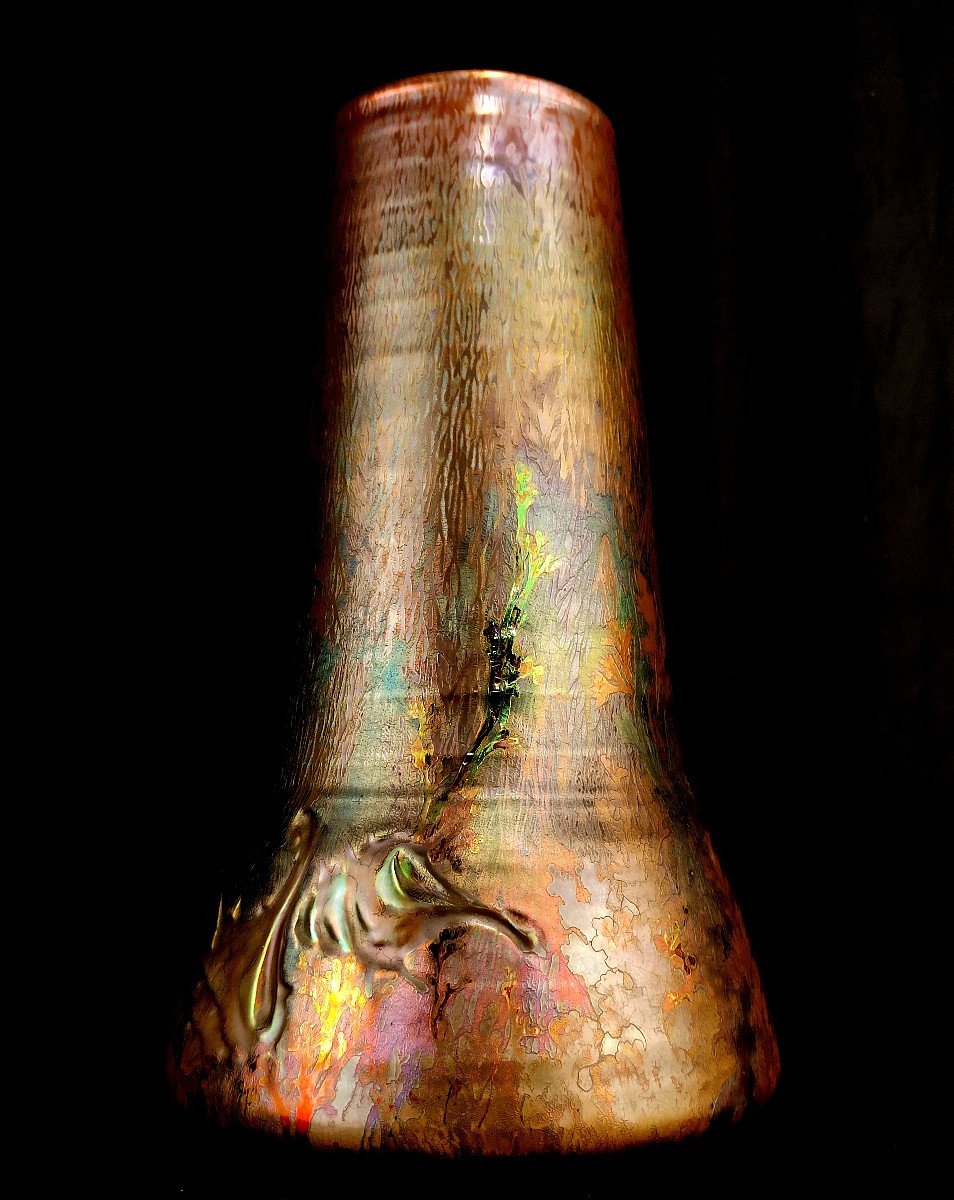 Clément Massier: Large Iridescent Ceramic Vase - Circa 1885