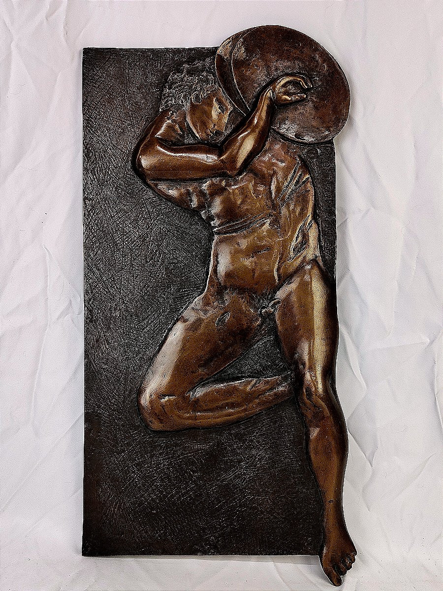 Helder DE CARVALHO - plaque en bronze guerrier grec érotique-photo-3