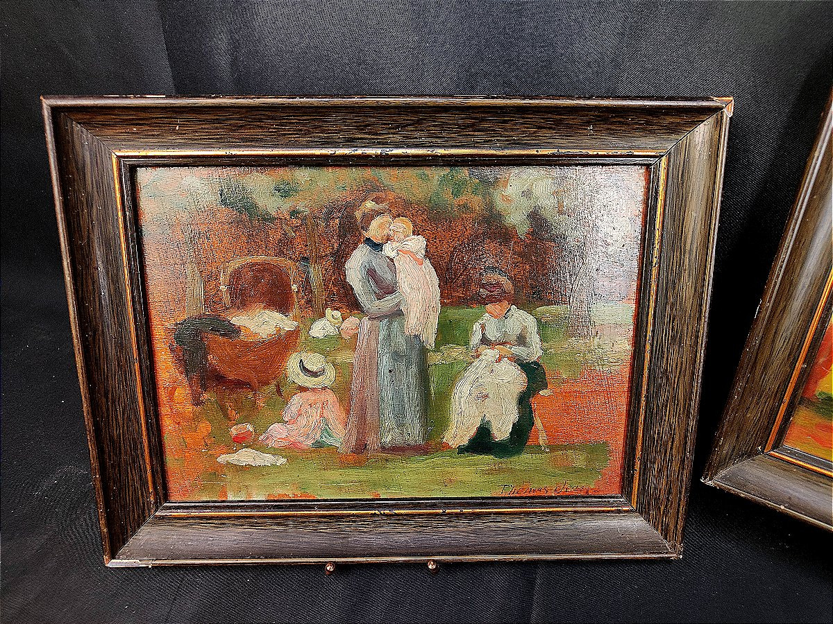 Thomas Jean: Pair Of Oil Paintings On Panels - 19th Century-photo-2