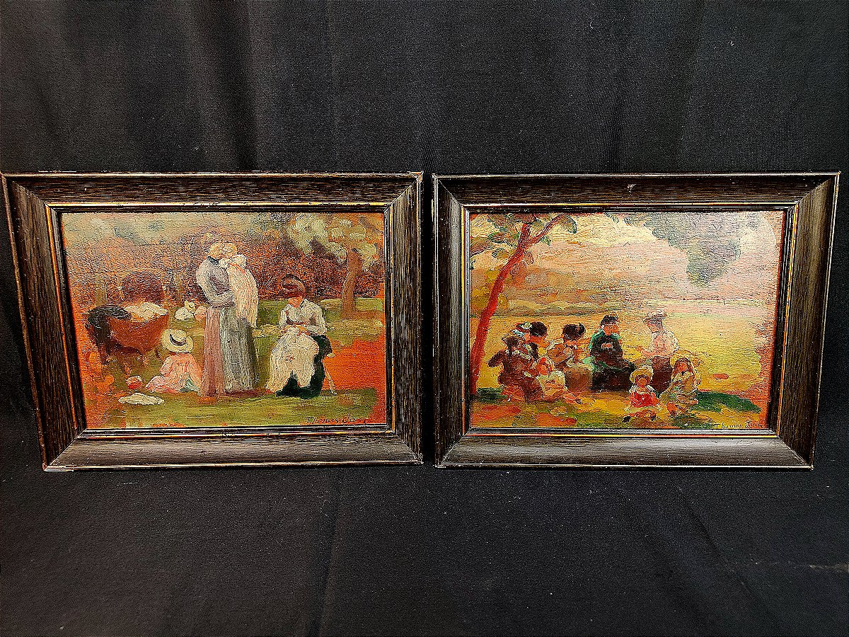 Thomas Jean: Pair Of Oil Paintings On Panels - 19th Century-photo-3