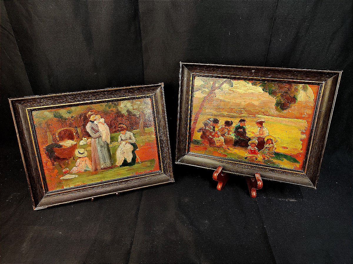 Thomas Jean: Pair Of Oil Paintings On Panels - 19th Century