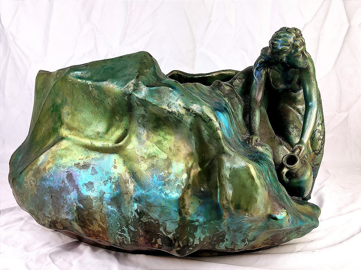 Clément MASSIER : Imposante jardinière à la naïade - circa 1885 --photo-3