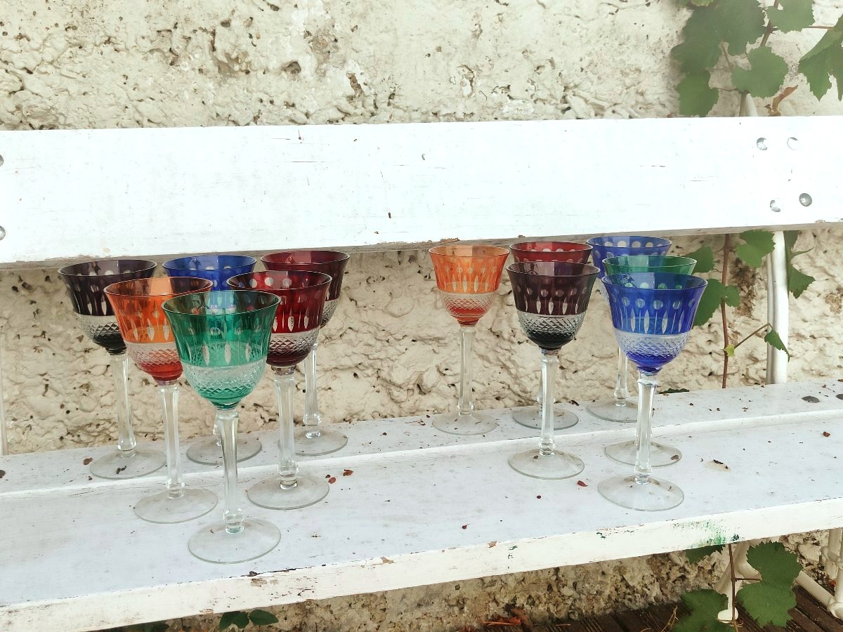 12 verres colorés en cristal de bohème -photo-2