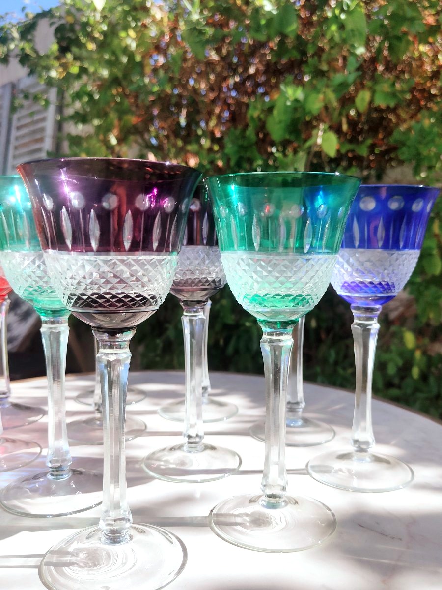 12 verres colorés en cristal de bohème 