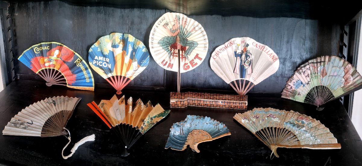 Set Of Promotional Fans In A Japanese Style, Early 20th Century.
