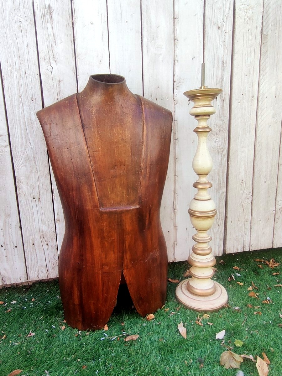 Mannequin de Couture Ancien en Bois Moulé (Taille 18) – Design Circa 1950-photo-6