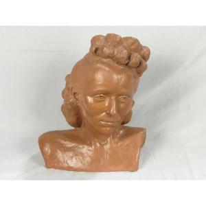 Buste De Femme Allemande En Terre Cuite - Circa 1940 - Signé Hendrickx