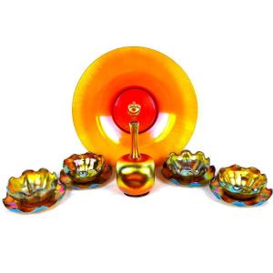 Exceptional Louis Comfort Tiffany Favrile Glass Table Set - 1900s