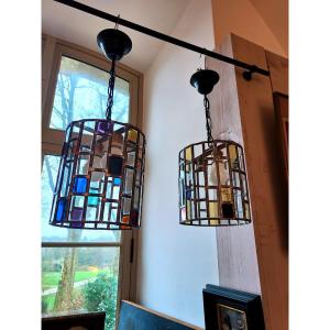 Pair Of 70s Lanterns Mondrian Decor