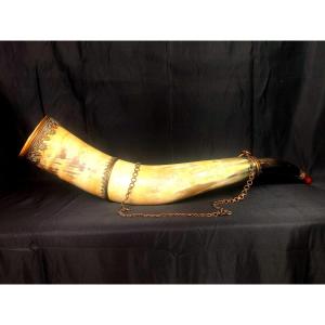 Spectacular 19th Century Drinking Horn Or Ornamental Horn