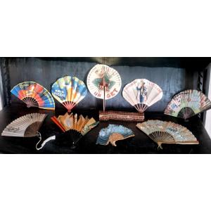 Set Of Promotional Fans In A Japanese Style, Early 20th Century.