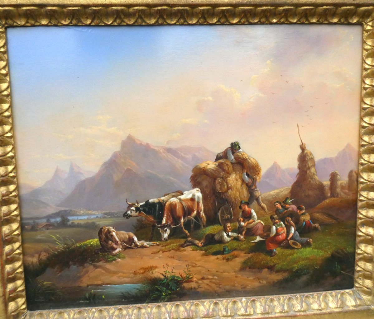 Oil On Copper, Italian Painting, Country Scene, The Harvest Circa 1830, Horse, Mountain-photo-3