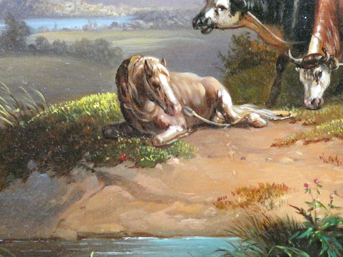 Huile Sur Cuivre De Jean Louis Demarne , Tableau Italien , Scène Champetre , La Moisson Vers 1830 , Cheval , Montagne-photo-1