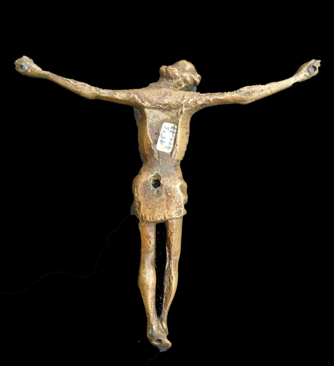 Christ En Bronze Ceint d'Une Couronne Epoque XVIe Siecle Region Centre , Crucifix Haute Epoque-photo-4