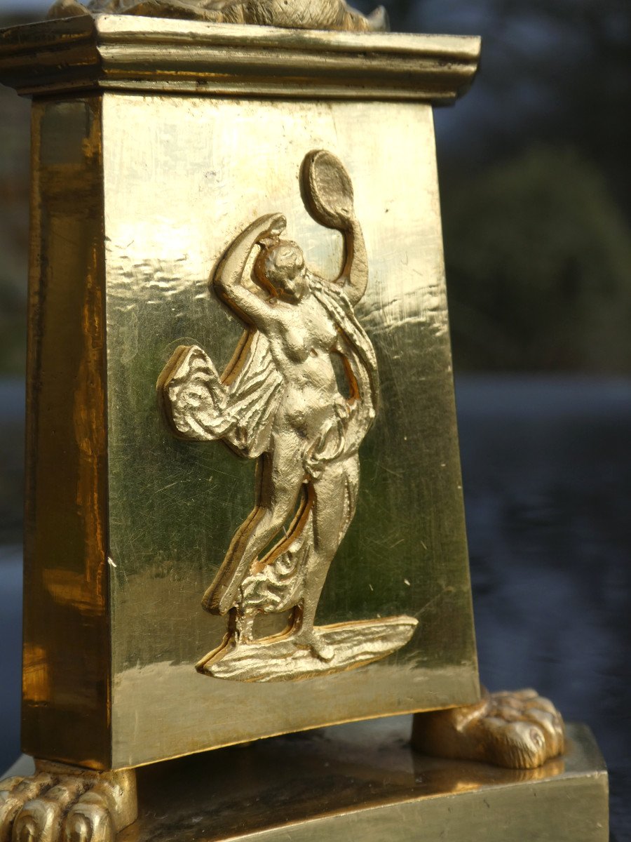 Paire De Bougeoirs / Flambeaux En Bronze Doré , époque Premier Empire , Style Antique 1800-photo-3