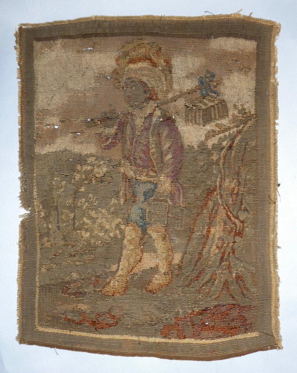 18th Century Embroidery, Young Man With A Bundle, Wool Tapestry 