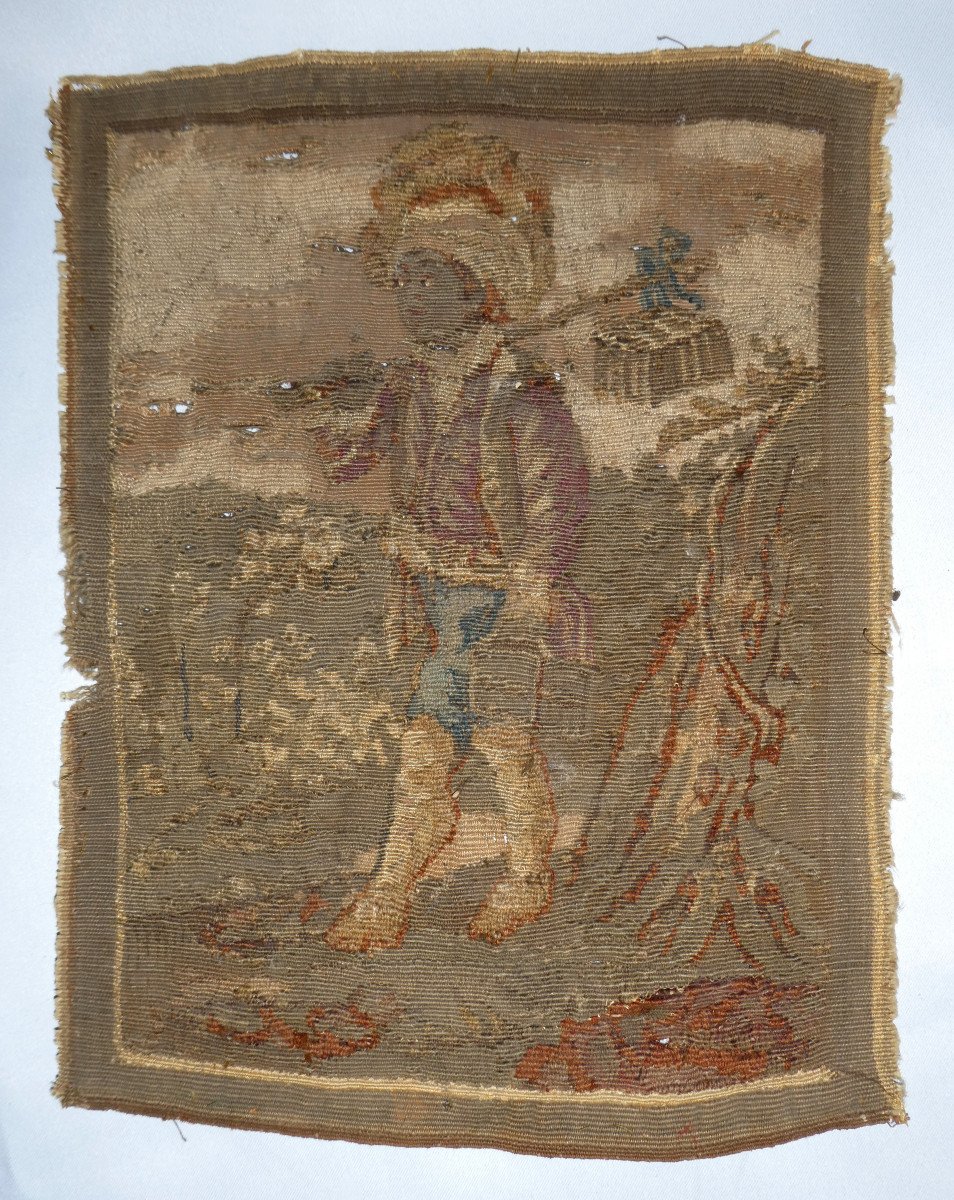 Broderie Epoque XVIIIe Siecle , Jeune Homme Au Baluchon , Tapisserie De Laine 