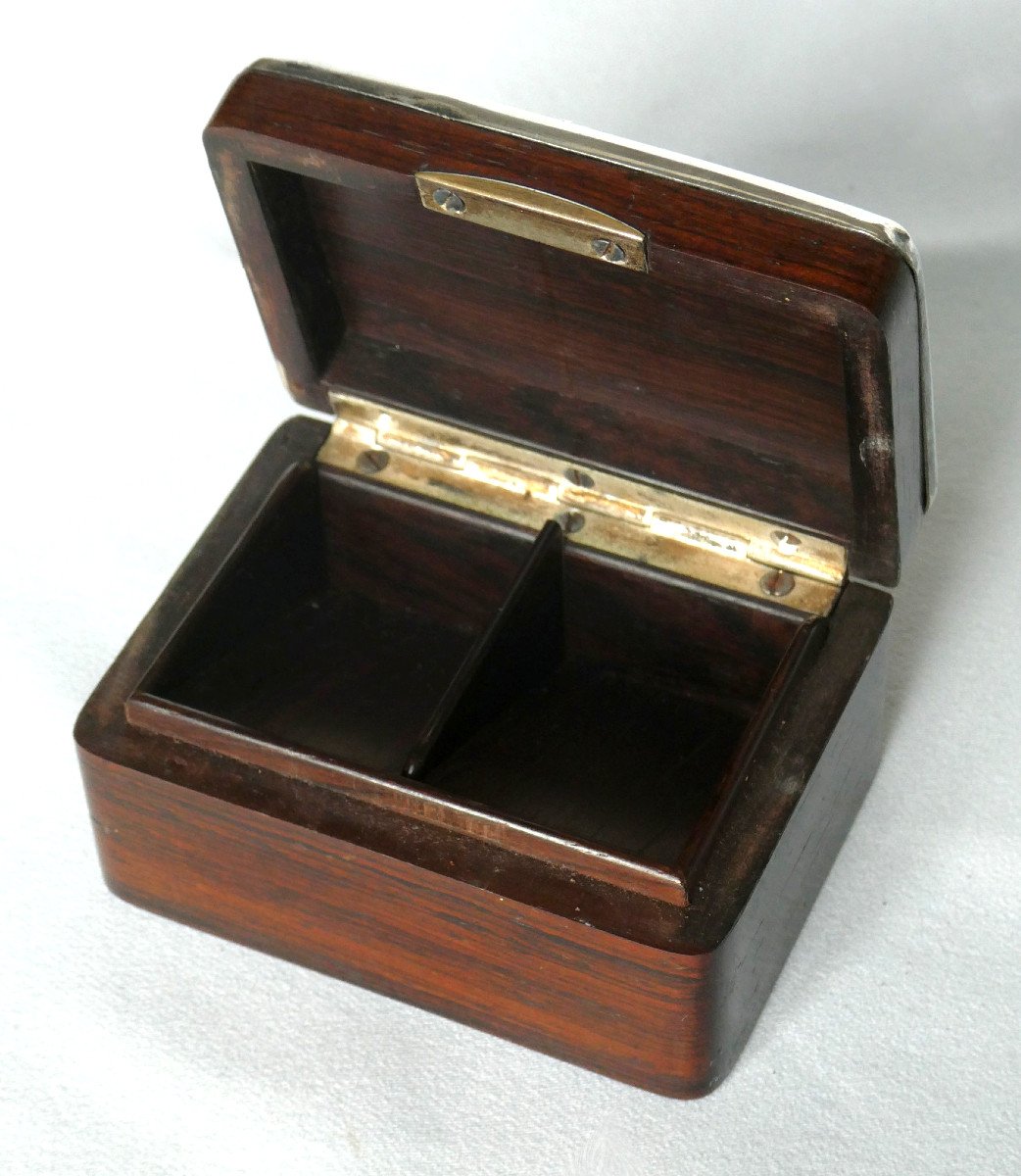 Stamp Box In Sterling Silver, Late 19th Century, Rosewood, Napoleon III, Box-photo-4