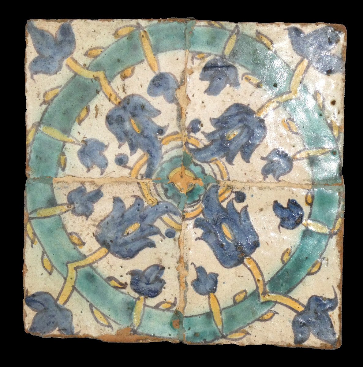 Four Spanish Earthenware Tiles, Valencia, Portugal, Azulejos, 18th Century, Tiles 