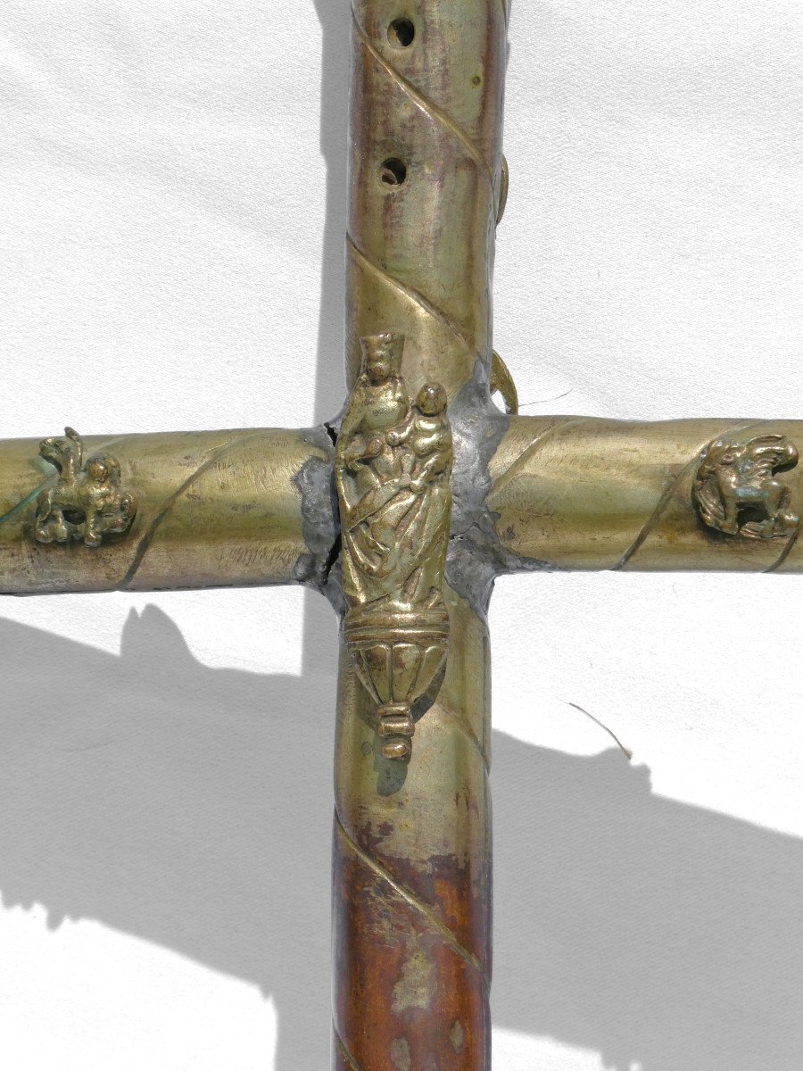Grande Croix De Procession En Bronze & Laiton , Haute Epoque , XVIe Siecle , Haute Auvergne-photo-2