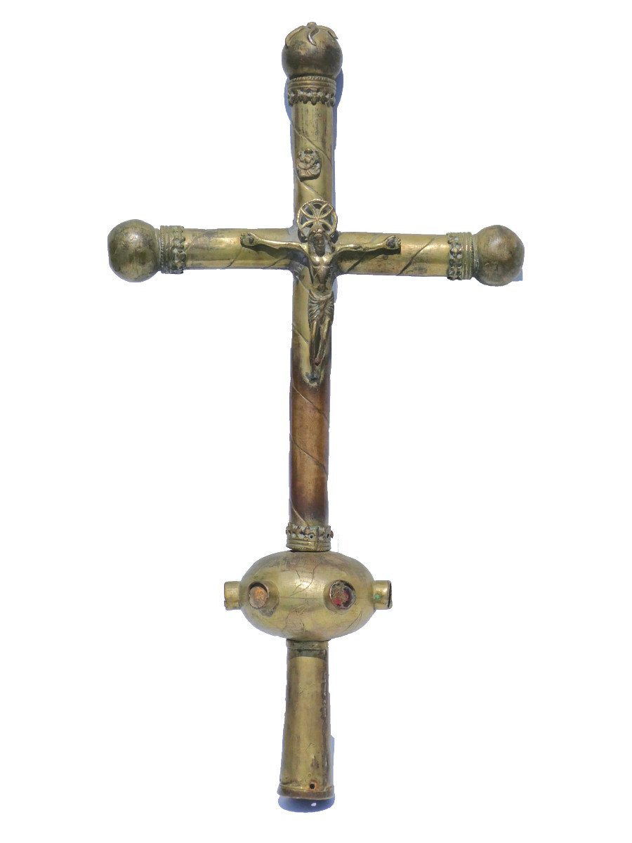 Grande Croix De Procession En Bronze & Laiton , Haute Epoque , XVIe Siecle , Haute Auvergne-photo-3