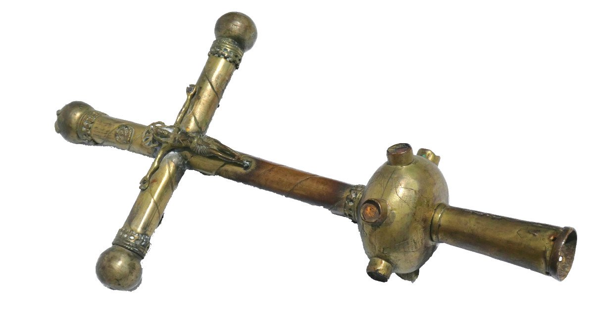 Grande Croix De Procession En Bronze & Laiton , Haute Epoque , XVIe Siecle , Haute Auvergne-photo-2