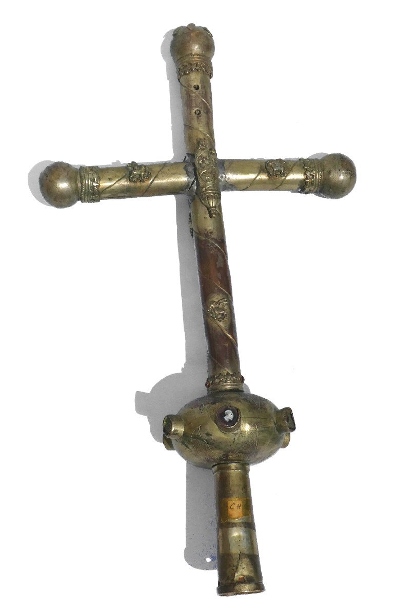 Grande Croix De Procession En Bronze & Laiton , Haute Epoque , XVIe Siecle , Haute Auvergne-photo-3