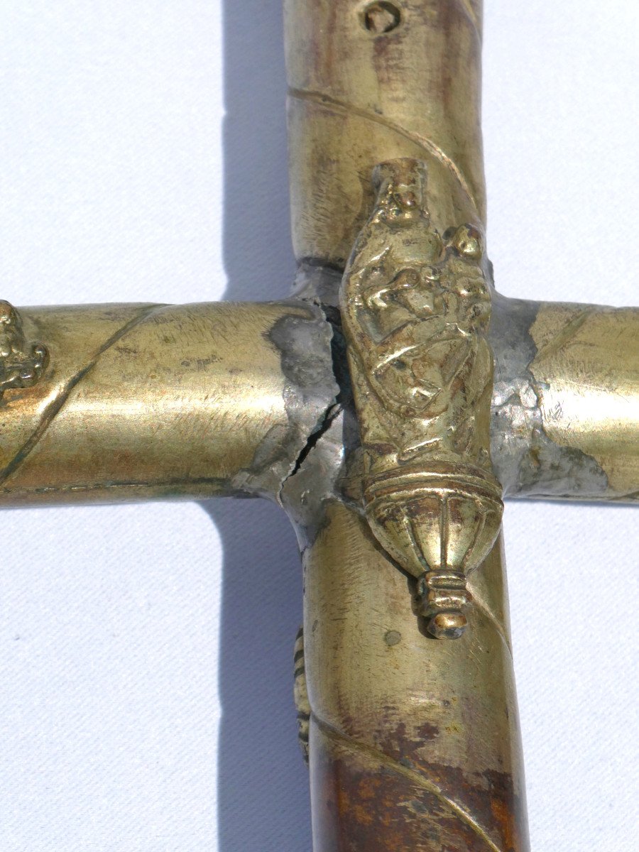 Grande Croix De Procession En Bronze & Laiton , Haute Epoque , XVIe Siecle , Haute Auvergne-photo-4