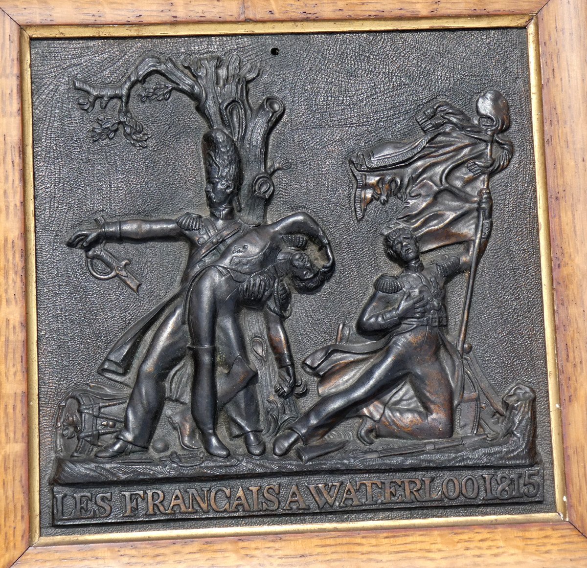 Bas Relief En Bronze Patiné , Souvenir Napoléonien , Bataille De Waterloo , Premier Empire XIXe-photo-2