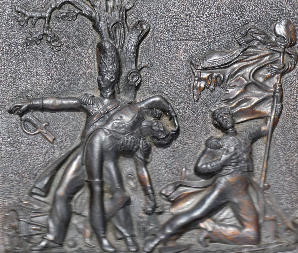 Bas Relief En Bronze Patiné , Souvenir Napoléonien , Bataille De Waterloo , Premier Empire XIXe-photo-3